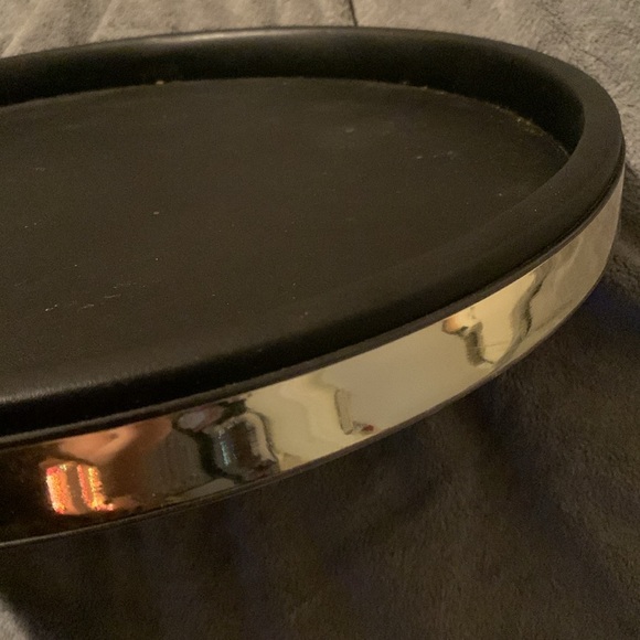GORGEOUS Kraftware Black Leather Strapped Brushed Silver Chrome Rim Round Tray. - Picture 3 of 5